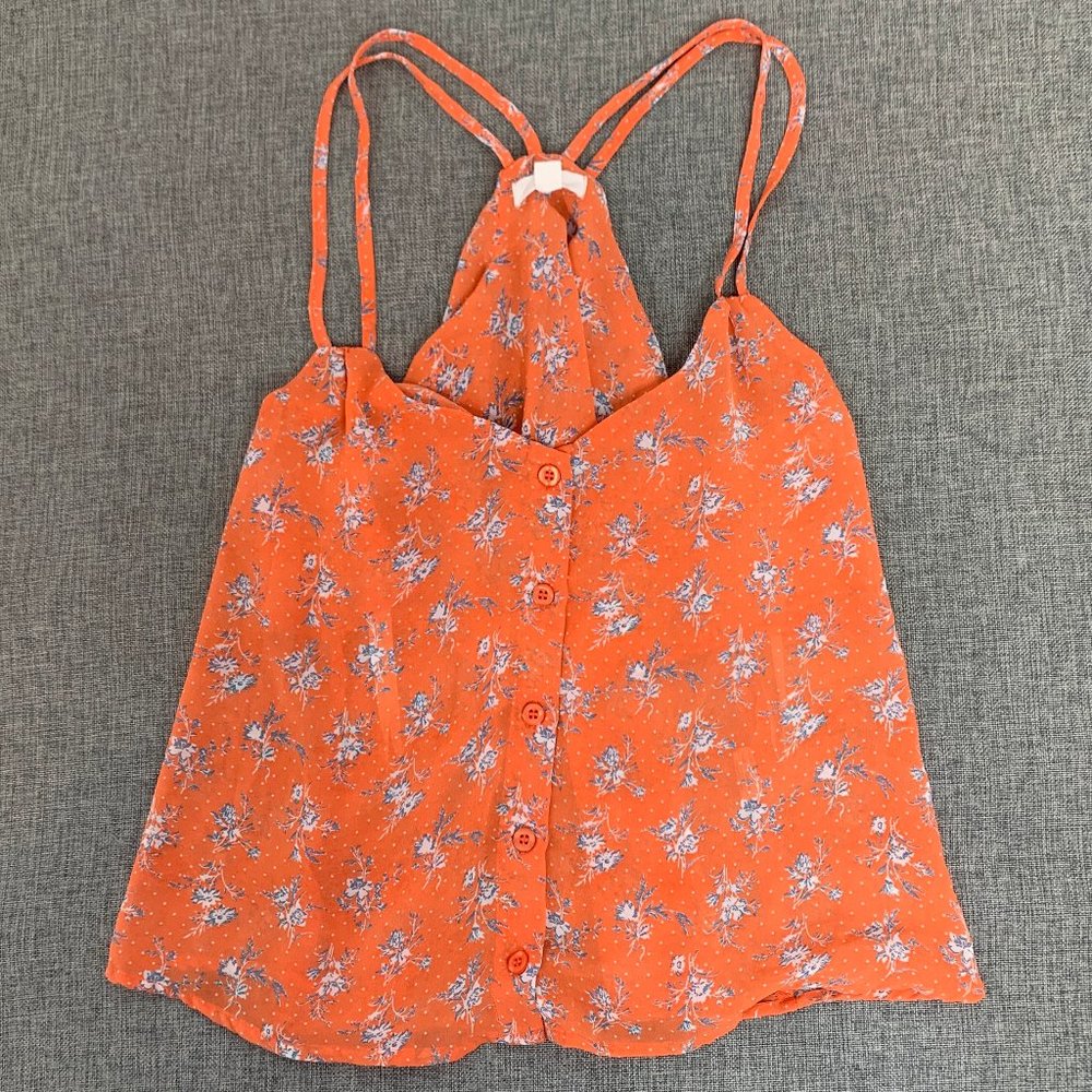 Mine Orange Floral Tank Top‎ lightweight Small Spaghetti Straps  100% Polyester
